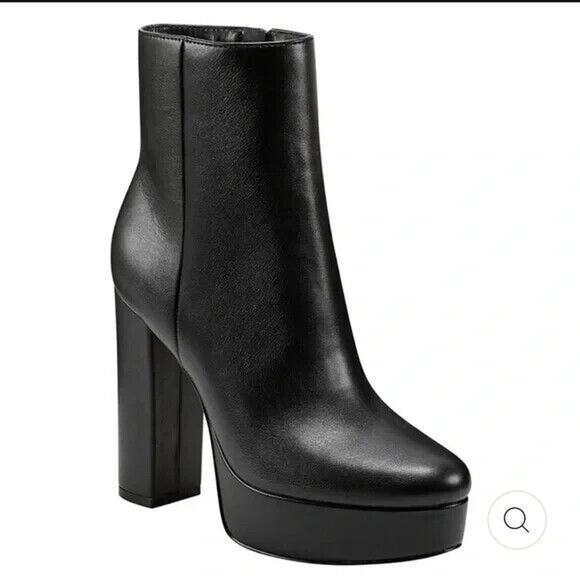 MARC FISHER RUBLIA BLACK PLATFORM SIDE ZIP ANKLE BOOT - SZ 8 - Picture 2 of 5